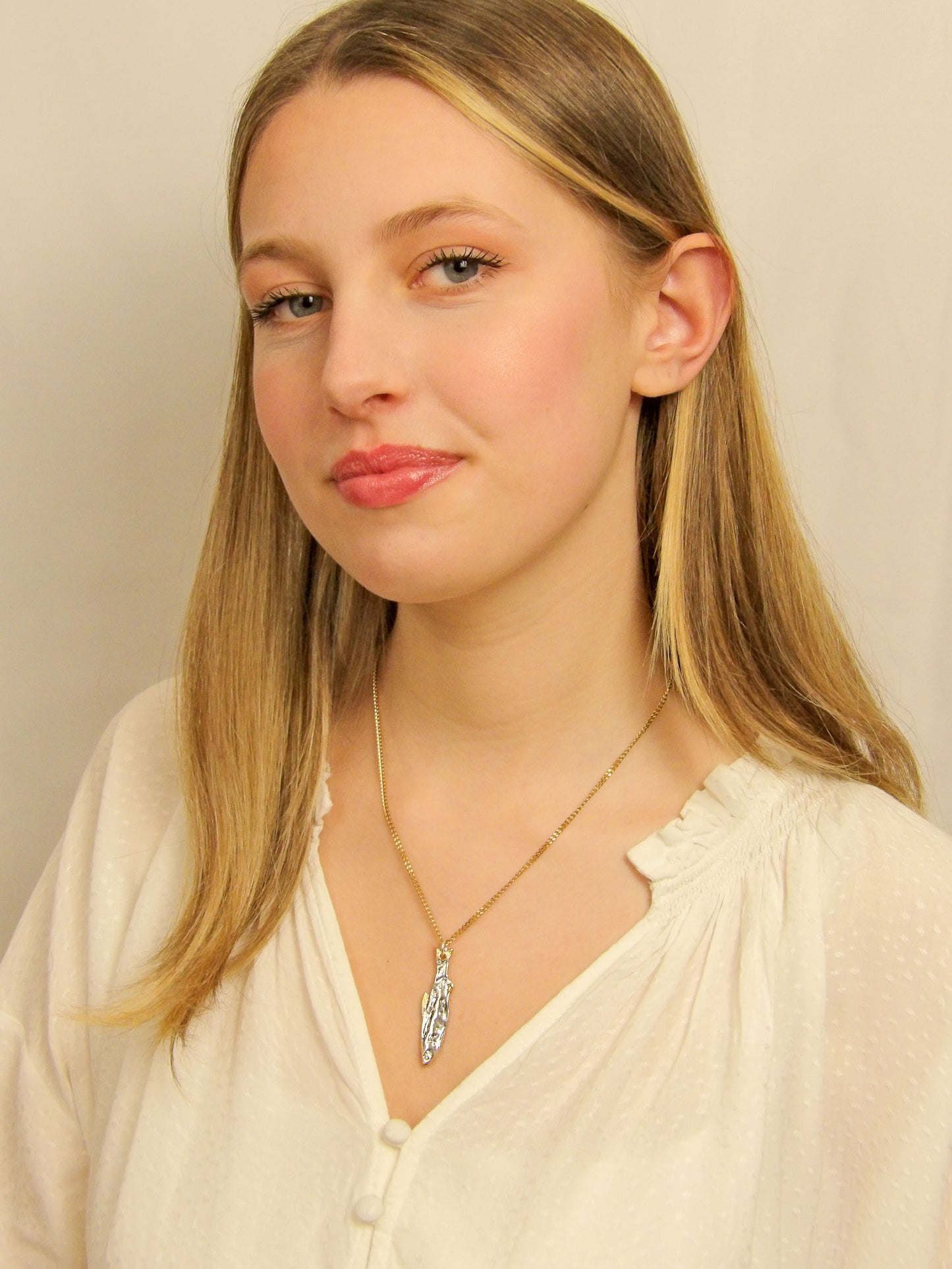 Collier poisson brochet en argent et or