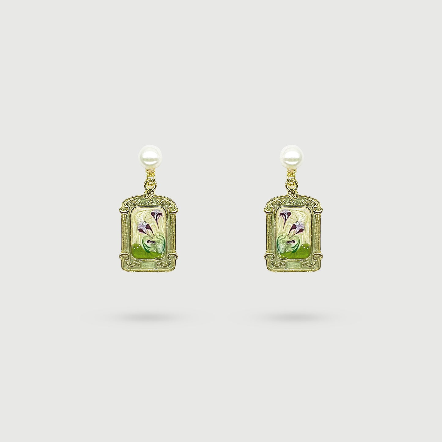 Boucles d'oreilles peinture rectangulaire de fleurs violettes