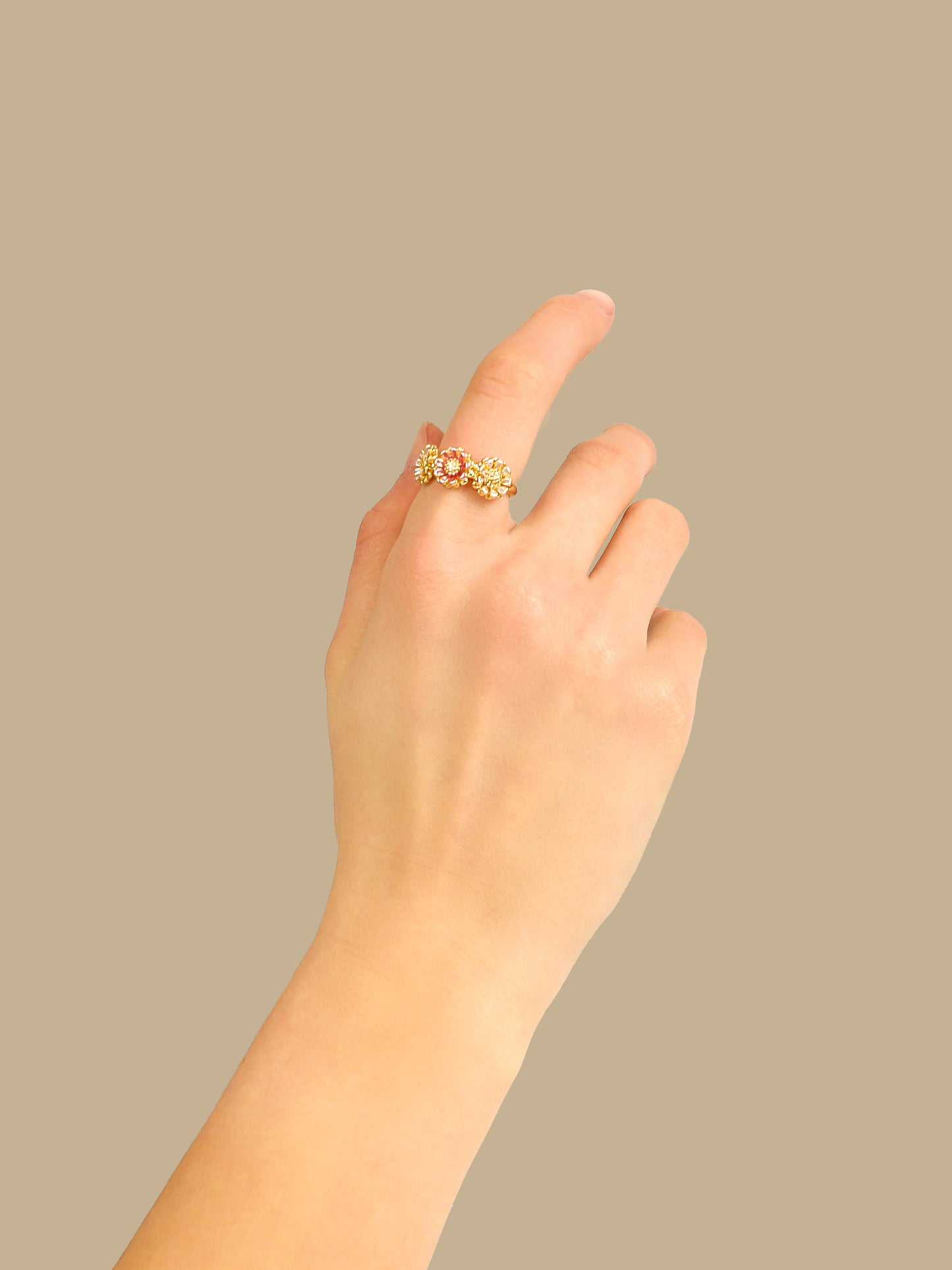 Bague ajustable trois fleurs rose et rose clair