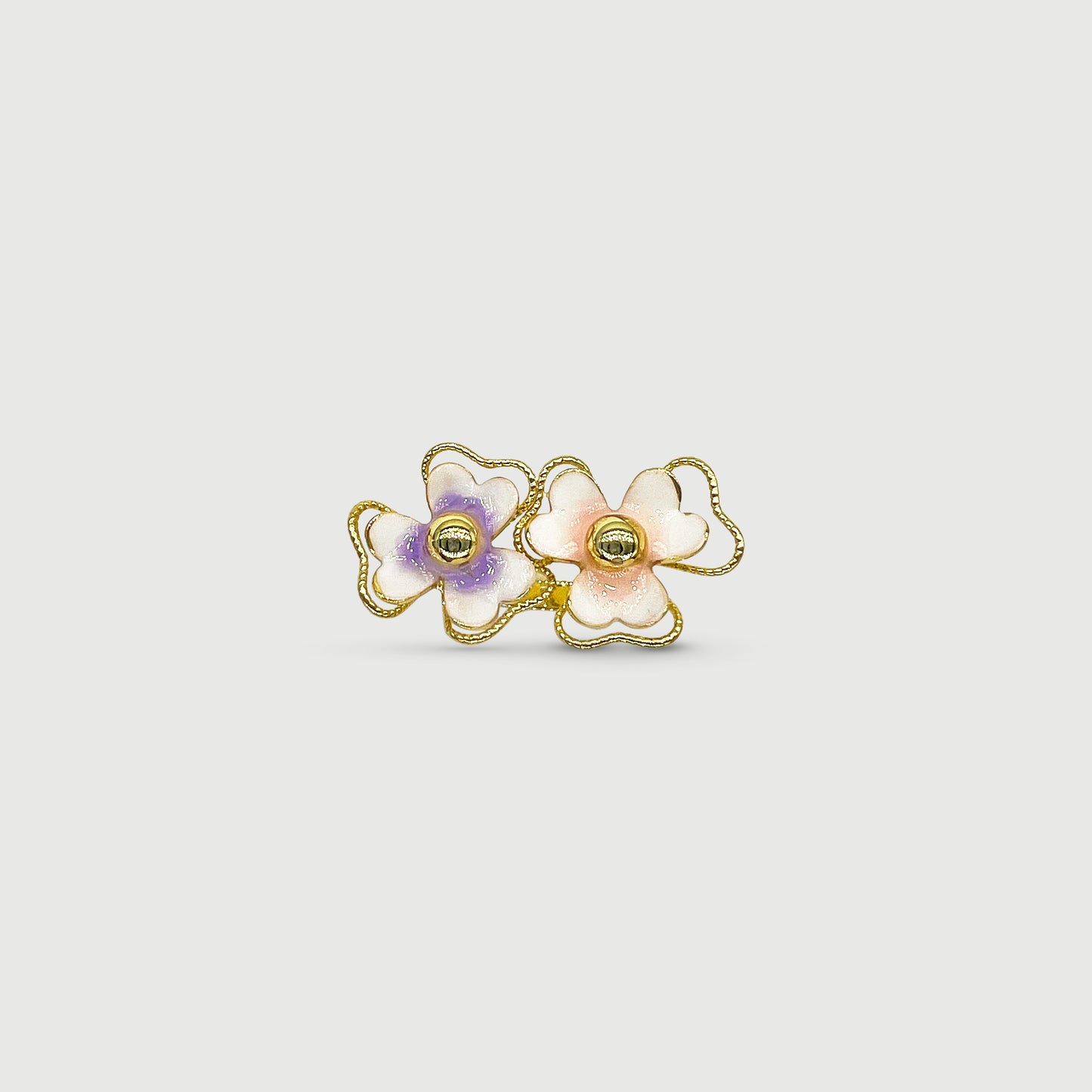 Bague ajustable deux fleurs pensées violettes et roses