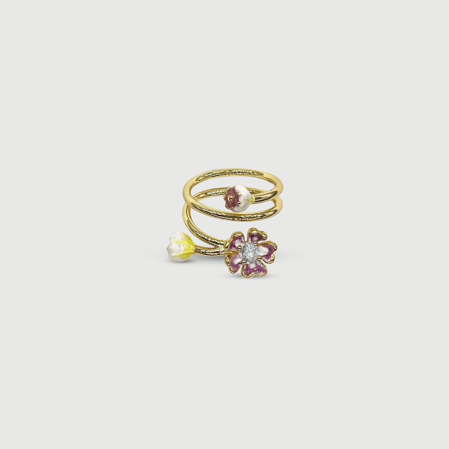 Bague ajustable trois fleurs Viola avec pierre en verre bleu clair