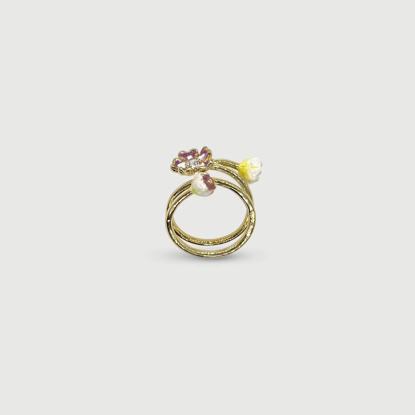 Bague ajustable trois fleurs Viola avec pierre en verre bleu clair