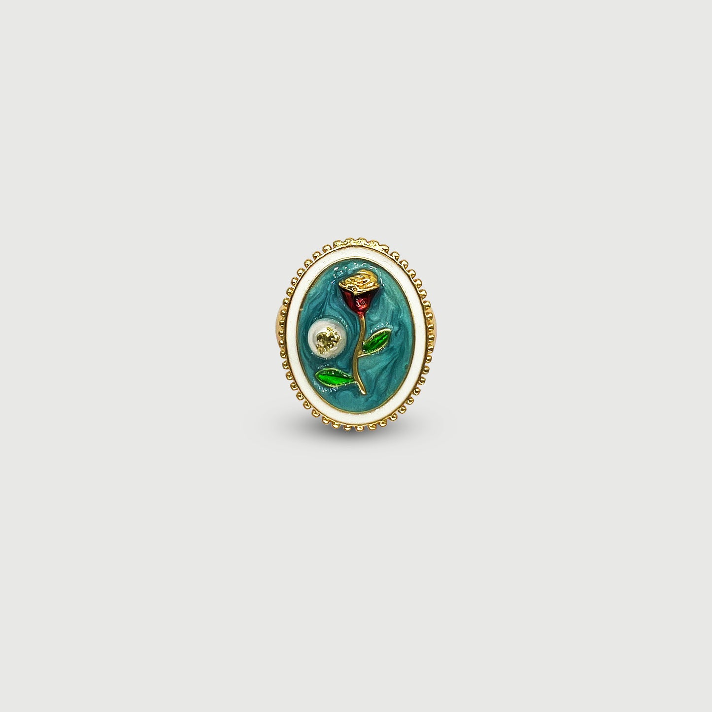 Bague ajustable rose rouge en relief avec perle acrylique, émaillée à la main, collection Jardin, idée cadeau élégante bijoux femme