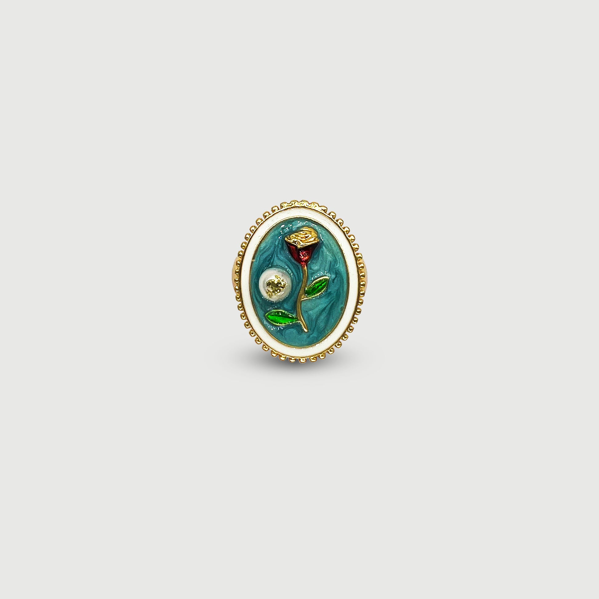 Bague ajustable rose rouge en relief avec perle acrylique, émaillée à la main, collection Jardin, idée cadeau élégante bijoux femme