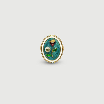 Bague ajustable rose rouge en relief avec perle acrylique, émaillée à la main, collection Jardin, idée cadeau élégante bijoux femme