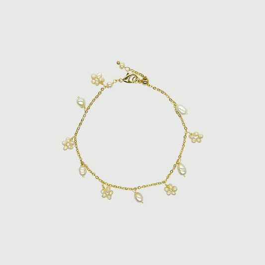 Bracelet fleurs de perles et perles rondes en perle acrylique, collection Classique, élégant bijou femme idéal comme cadeau