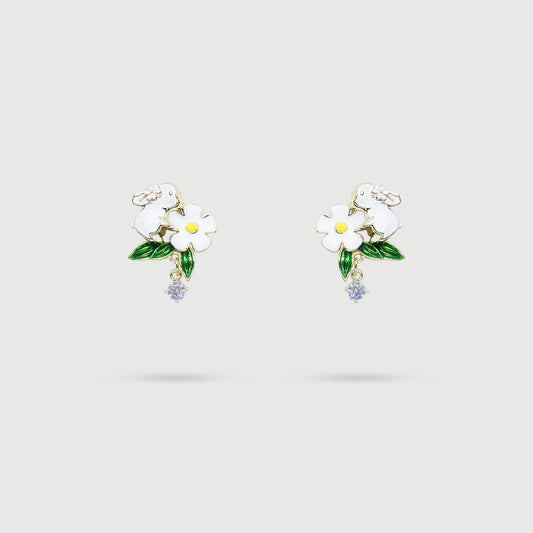 Boucles d'oreilles lapin avec fleur blanche