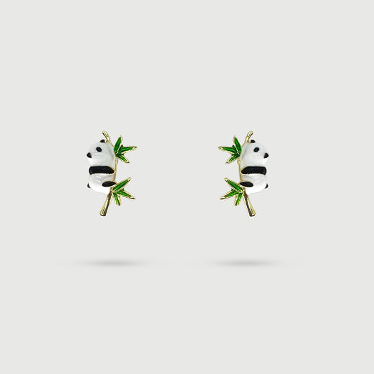 Boucles d'oreilles panda affamé avec bambou