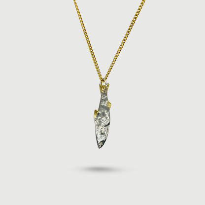 Collier poisson brochet en argent et or