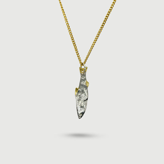Collier poisson brochet en argent et or