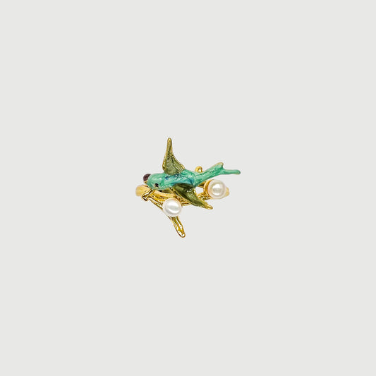 Bague oiseau martin-pêcheur vert avec perles