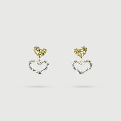Gold and silver heart earrings