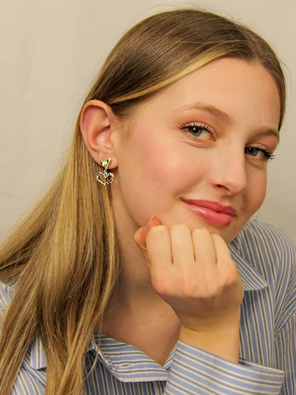 Gold and silver heart earrings