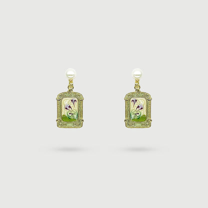 Boucles d'oreilles peinture rectangulaire de fleurs violettes