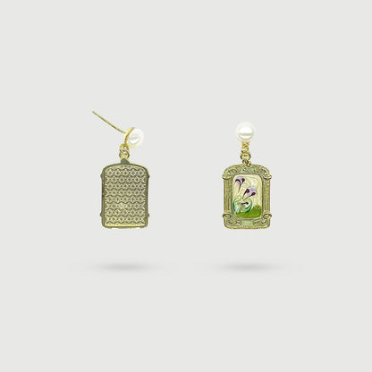 Boucles d'oreilles peinture rectangulaire de fleurs violettes