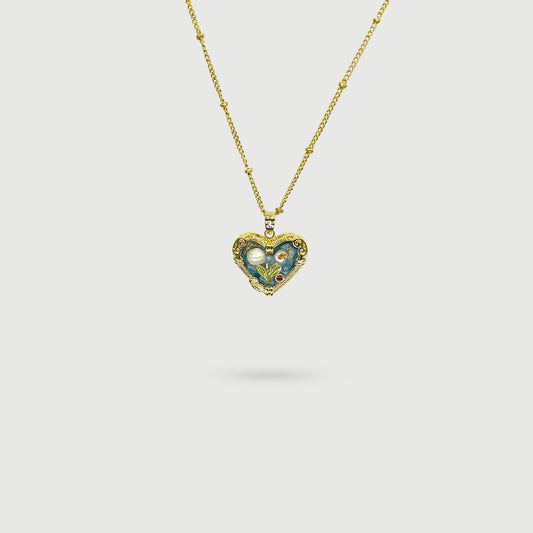 Collier peinture en forme de cœur de fleur blanche avec perles