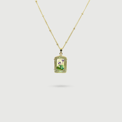 Collier peinture rectangulaire de fleurs violettes