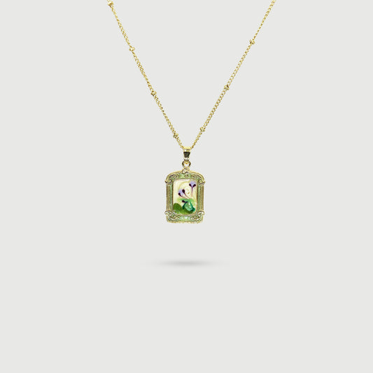 Collier peinture rectangulaire de fleurs violettes