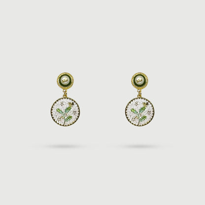 Small white flower earrings with leaves and fruits