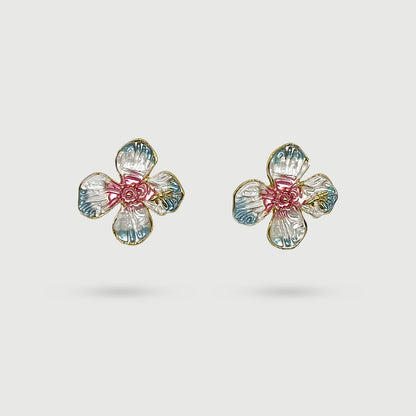 Boucles d'oreilles grande fleur avec libellule
