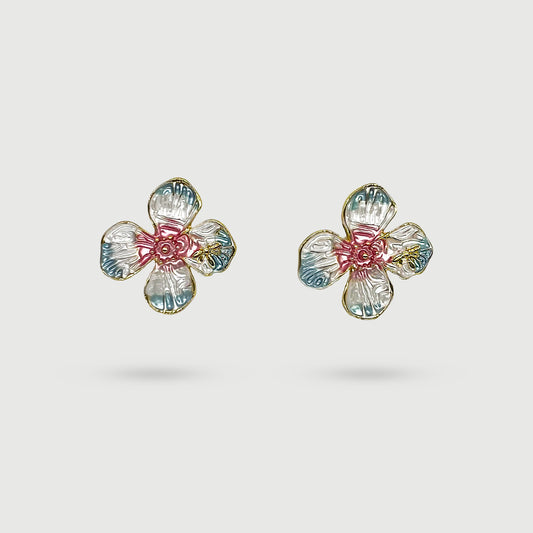 Boucles d'oreilles grande fleur avec libellule