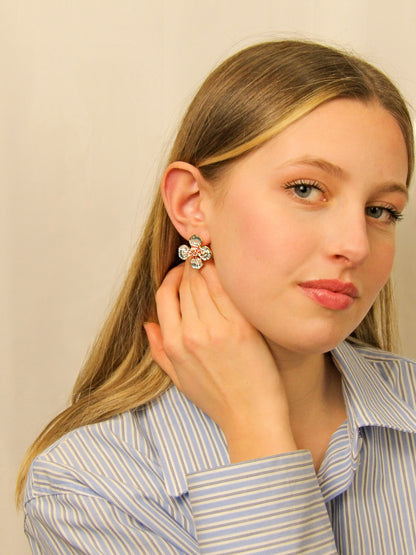 Boucles d'oreilles grande fleur avec libellule