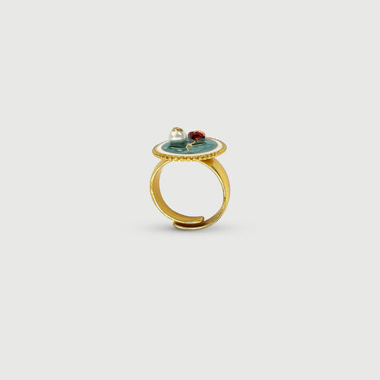 Bague ajustable rose rouge en relief avec perle