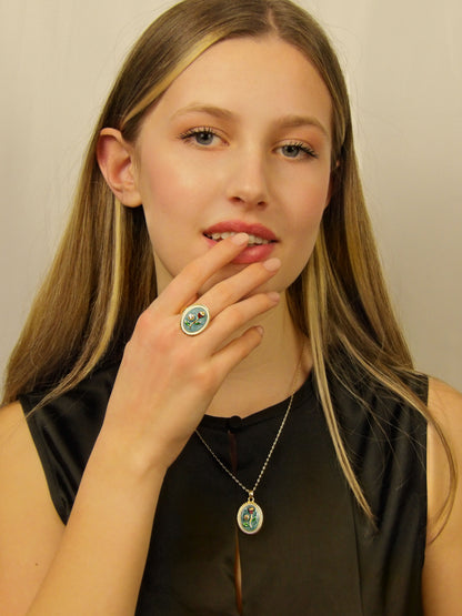 Bague ajustable rose rouge en relief avec perle
