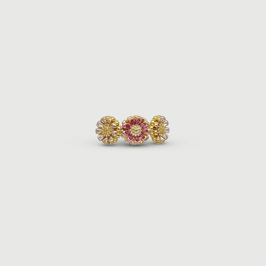 Bague ajustable trois fleurs rose et rose clair