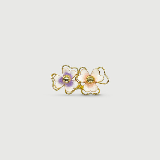Bague ajustable deux fleurs pensées violettes et roses