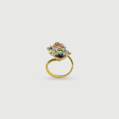 Bague ajustable deux fleurs Viola bleues et roses