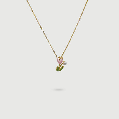 Pink tulip flower necklace