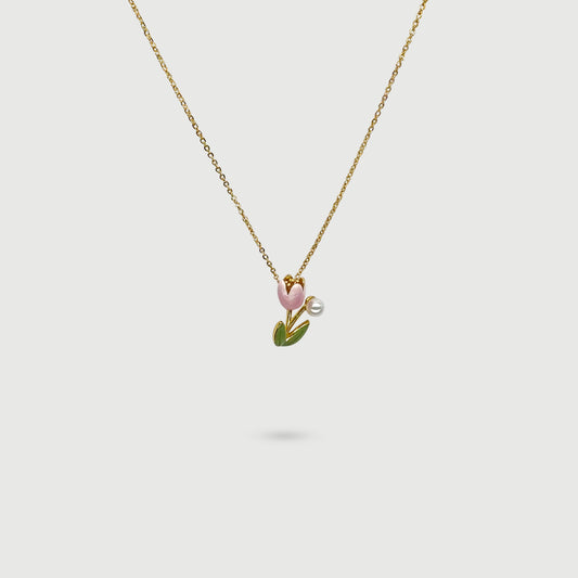 Collier fleur tulipe rose